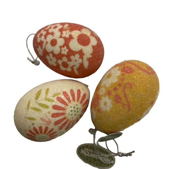 Midwest-CBK Yellow Orange and Green 4 Inch Faux Sugar Egg Ornaments Lot of 3 - Picture 1 of 10